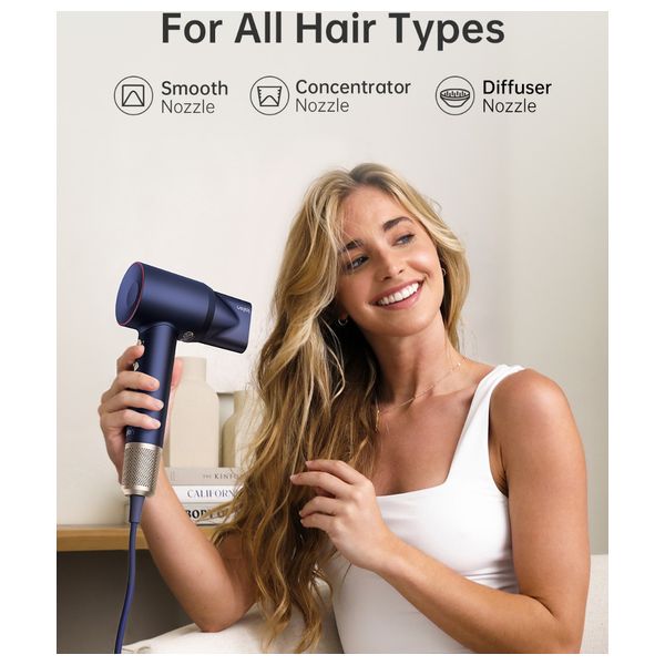 Laifen Swift Premium Hair Dryer - powerful performance with ionic technology for fast drying - 1400W - Golden Blue + Hair Brush