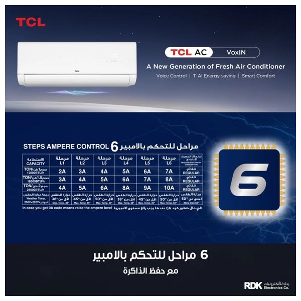  TCL TAC-24CHSD/MAX - 2 Ton - Wall Mounted Split - Inverter Pro - 6 Stage Amp Control - White + TCL TY-LWYR83B - Water Dispenser With Refrigerator - Black - Free Installation 