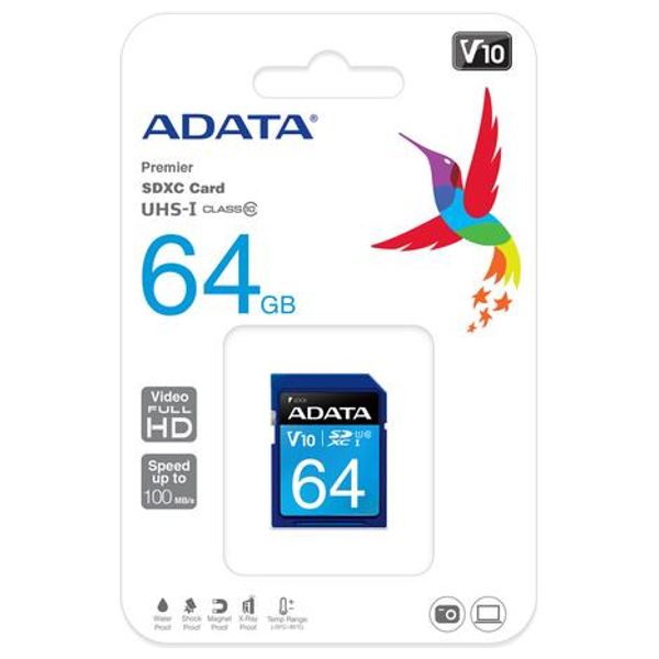 ADATA Premier Memory Card SDA 3.0 - 64GB - SD Card - Blue