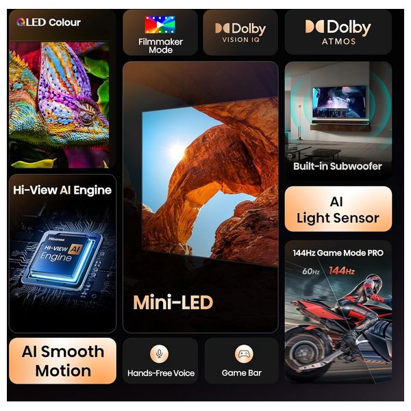  شاشة هايسنس - 55 بوصة - فئة U7Q - سمارت - دقة 4K - شاشة Mini-LED - معدل تحديث 144 هيرتز  - معدل حركة 240 