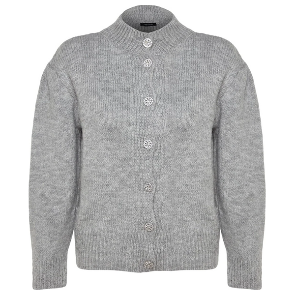 Trendyolmilla Women’s Soft Textured Jewel Buttoned Knitwear Cardigan - Gray