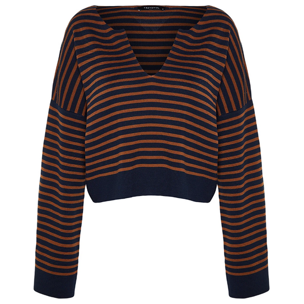 بلوزة نسائية قبة V ترينديول ميلا - نيلي