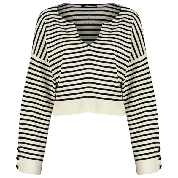 بلوزة نسائية قبة V ترينديول ميلا - اسود وابيض