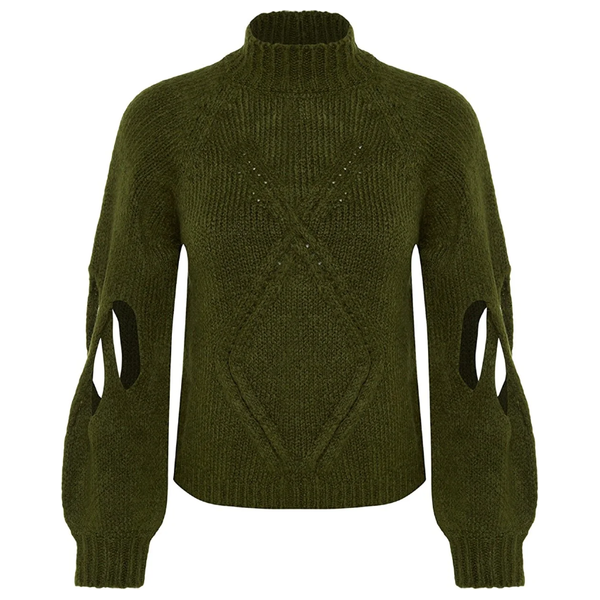 بلوزة نسائي ياقة عالية ترينديول ميلا - خاكي