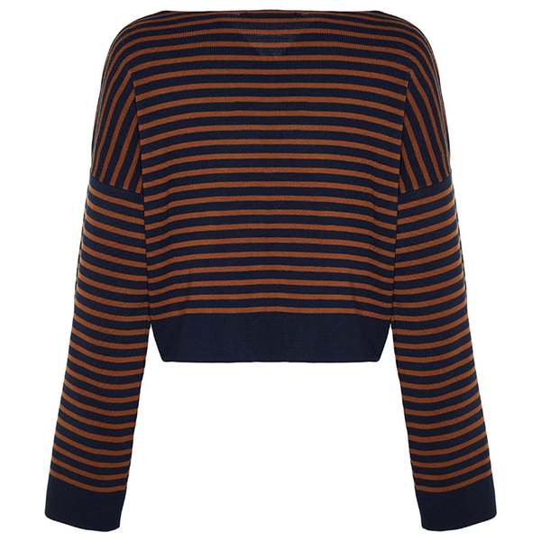 Trendyolmilla Women’s Wide Pattern Striped Knitwear Sweater - Navy
