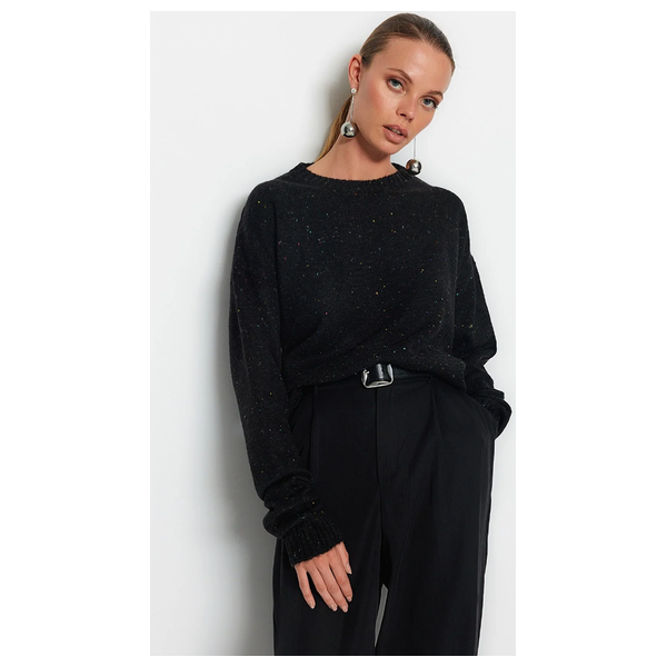 Trendyolmilla Women’s Soft Textured Nope Knitwear Sweater - Black