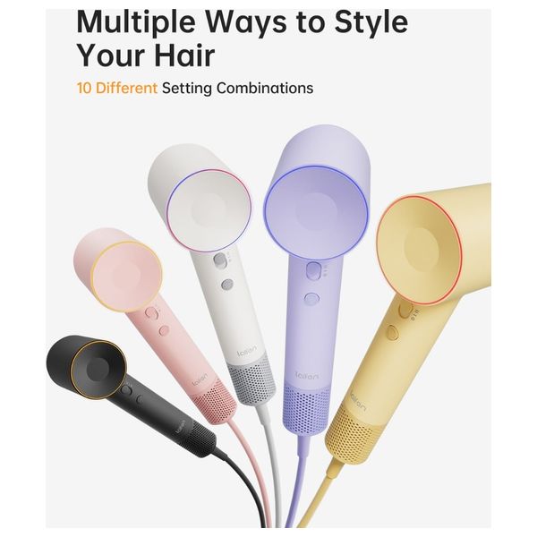 Laifen SE2 - High-Speed Hair Dryer - 1400W - Smart Temperature Control - Purple + Hair Brush