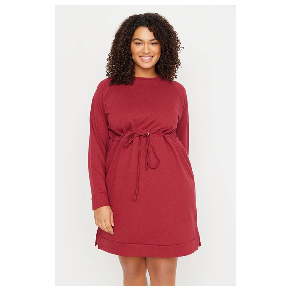 Trendyol Curve Women's Sleeve Casual Shirt Dress - Burgundy