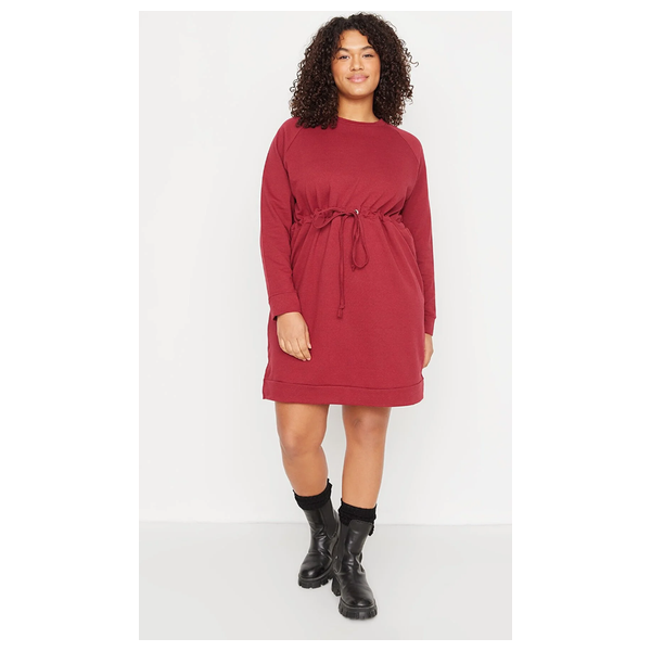 Trendyol Curve Women's Sleeve Casual Shirt Dress - Burgundy