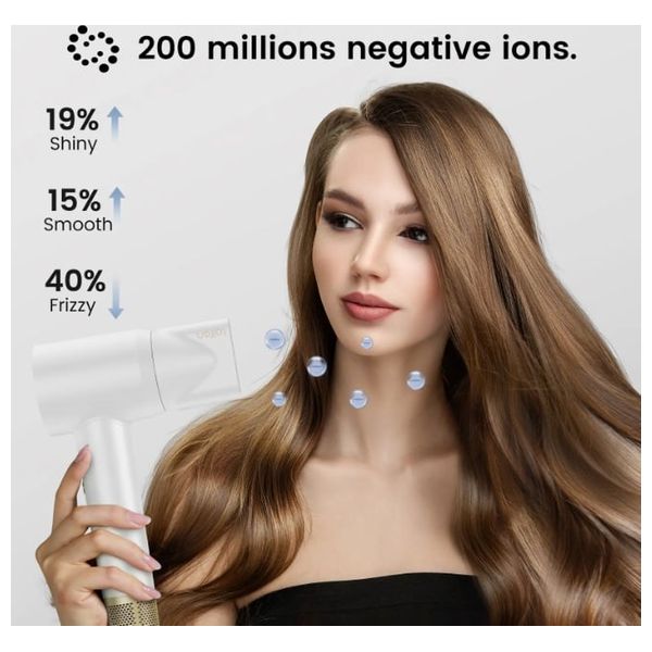 Laifen Swift Premium Hair Dryer - powerful performance with ionic technology for fast drying - 1400W - Golden White + Hair Brush