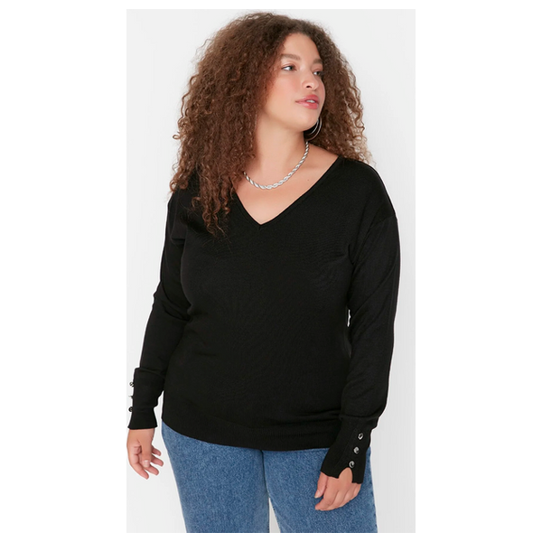 بلوزة بأكمام طويلة ترينديول كيرف للنساء - اسود