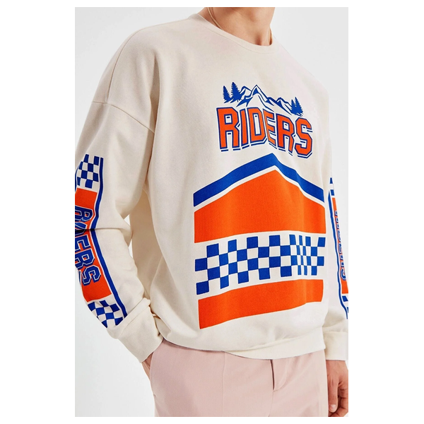 بلوزة بنقوش طويلة الأكمام مع قصة فضفاضة للرجال من ترينديول مان - بيجي فاتح