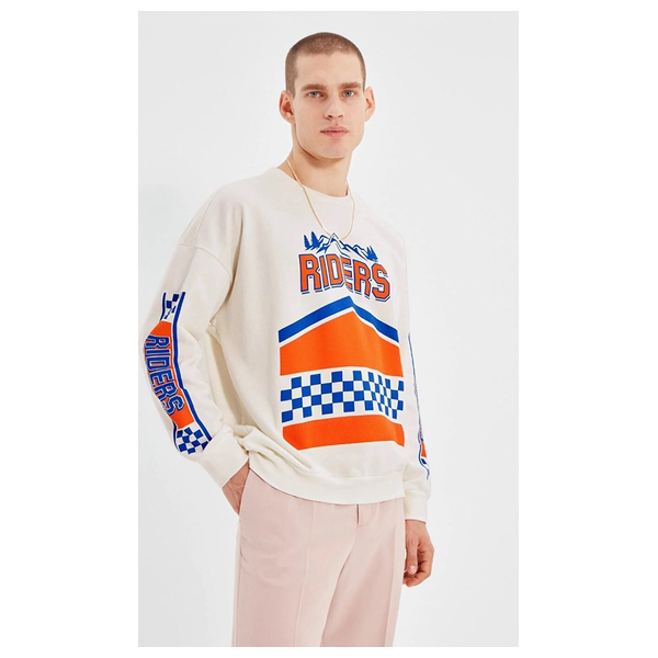 بلوزة بنقوش طويلة الأكمام مع قصة فضفاضة للرجال من ترينديول مان - بيجي فاتح