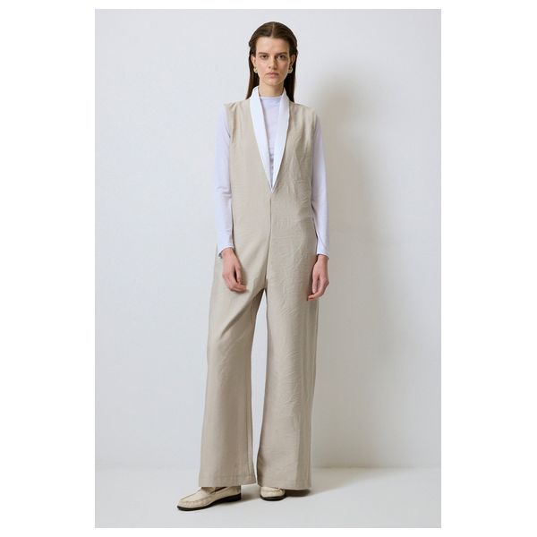 CUPRA JUMPSUIT WITH CONTRAST COLLAR - Stone / L