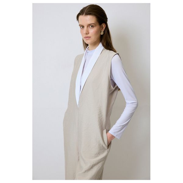 CUPRA JUMPSUIT WITH CONTRAST COLLAR - Stone / L