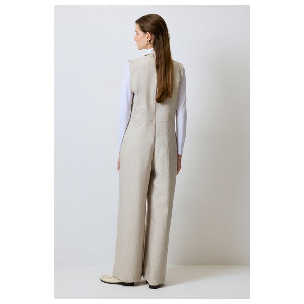 CUPRA JUMPSUIT WITH CONTRAST COLLAR - Stone / L