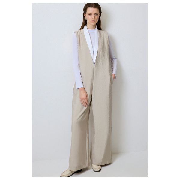 CUPRA JUMPSUIT WITH CONTRAST COLLAR - Stone / L