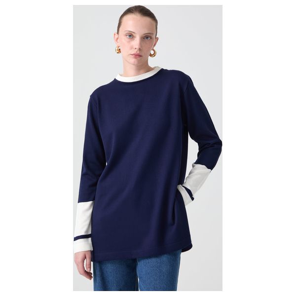 SPLIT DETAILED KNIT TUNIC - Navy Blue / L