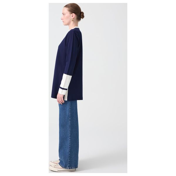 SPLIT DETAILED KNIT TUNIC - Navy Blue / L