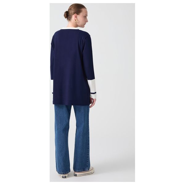 SPLIT DETAILED KNIT TUNIC - Navy Blue / L