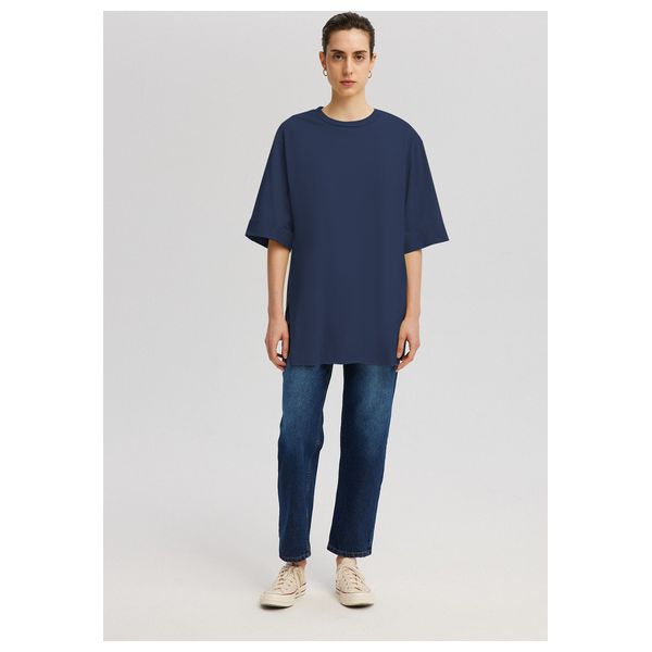 SLIT DETAILED TSHIRT - Navy Blue / 36/38