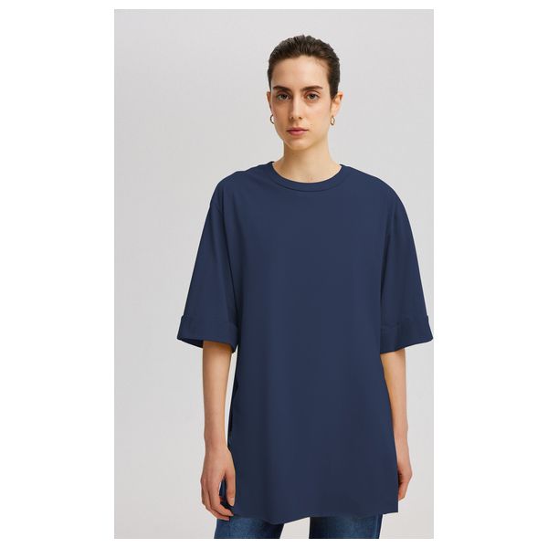 SLIT DETAILED TSHIRT - Navy Blue / 36/38