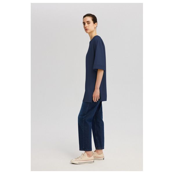 SLIT DETAILED TSHIRT - Navy Blue / 36/38