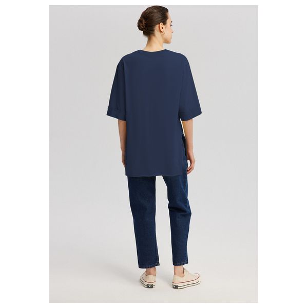SLIT DETAILED TSHIRT - Navy Blue / 36/38