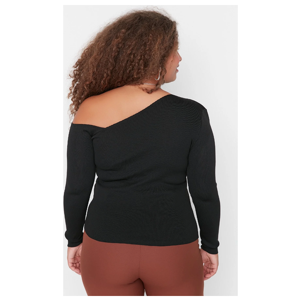 بلوزة منسوجة بياقة غير متماثلة من ترينديول كيرف - اسود