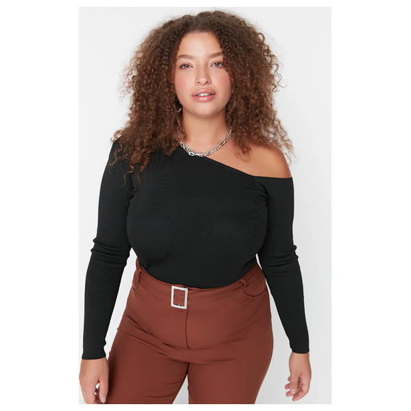 بلوزة منسوجة بياقة غير متماثلة من ترينديول كيرف - اسود