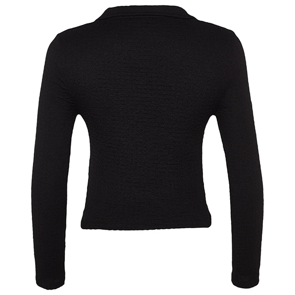 Trendyolmilla Textured Slim Half Pat Polo Collar Flexible Knitted Blouse - Black