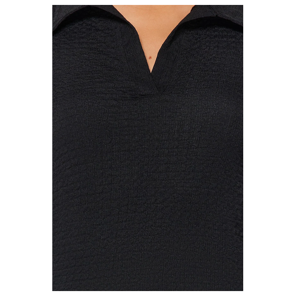 Trendyolmilla Textured Slim Half Pat Polo Collar Flexible Knitted Blouse - Black