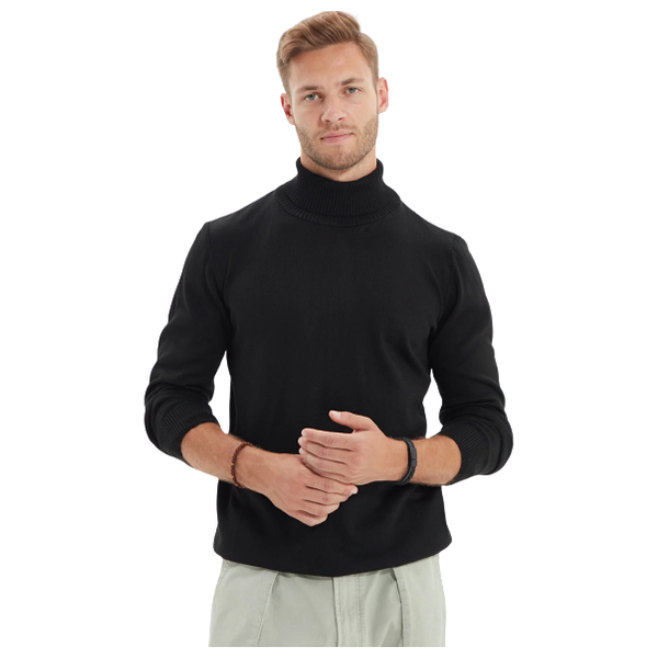 Trendyol Man Men's Slim Fit Full Turtleneck Basic Sweater - Black