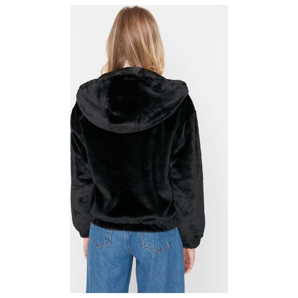Trendyolmilla Oversize Hooded Plush Coat - Black