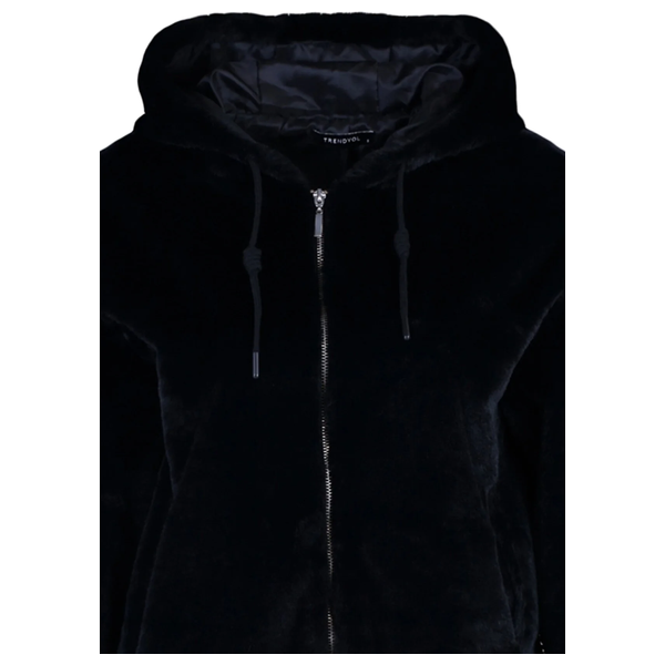 Trendyolmilla Oversize Hooded Plush Coat - Black