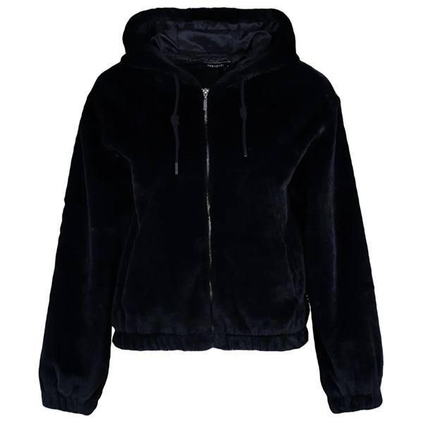 Trendyolmilla Oversize Hooded Plush Coat - Black