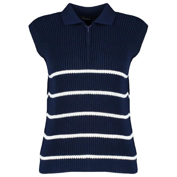 بلوزة نسائية ذات ياقة ترينديول ميلا - ازرق