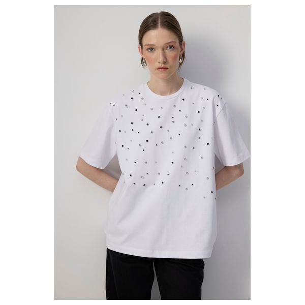 STONE EMBROIDERED T-SHIRT - White / S
