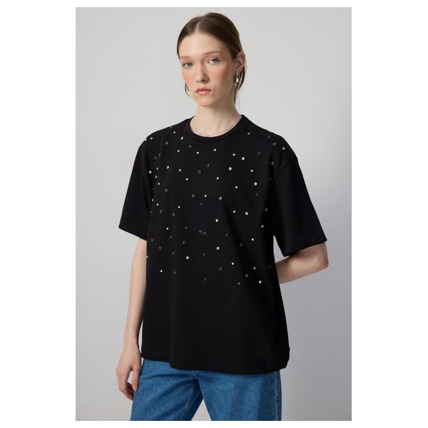 STONE EMBROIDERED T-SHIRT - Black / L