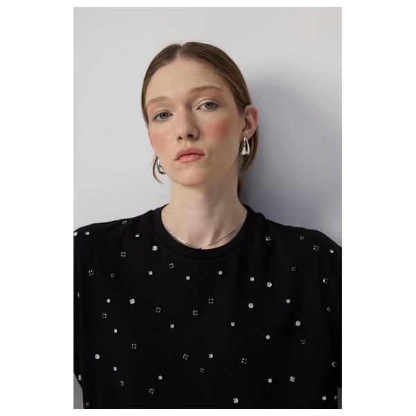 STONE EMBROIDERED T-SHIRT - Black / M