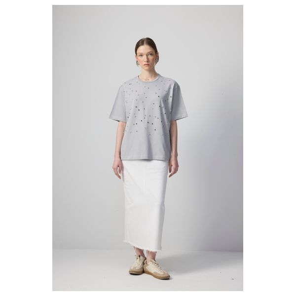 STONE EMBROIDERED T-SHIRT - Grey / M