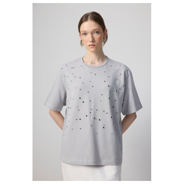 STONE EMBROIDERED T-SHIRT - Grey / M