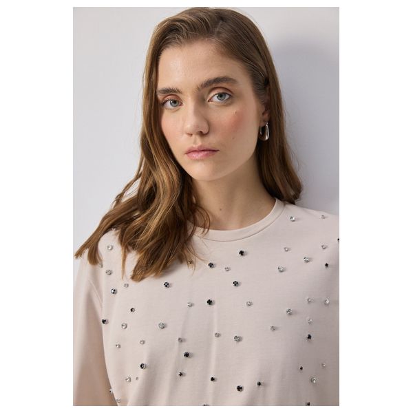 STONE EMBROIDERED T-SHIRT - Beige / M
