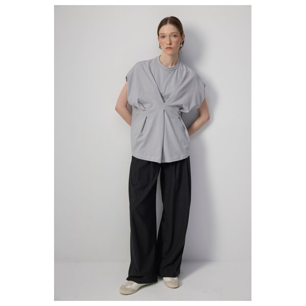 DORT DETAILED SHORT SLEEVE T-SHIRT - Grey / M