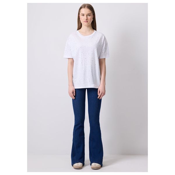 STONE DETAILED BASIC T-SHIRT - White / M