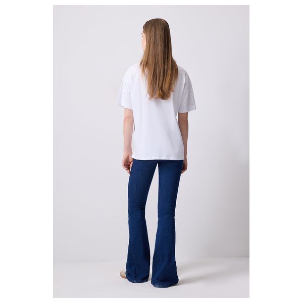 STONE DETAILED BASIC T-SHIRT - White / M