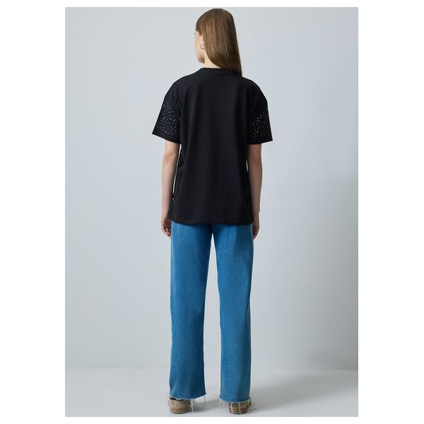 STONE DETAILED BASIC T-SHIRT - Black / M