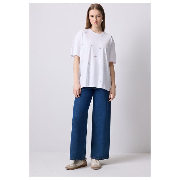 STONE WORK OVERSIZE T-SHIRT - White / L