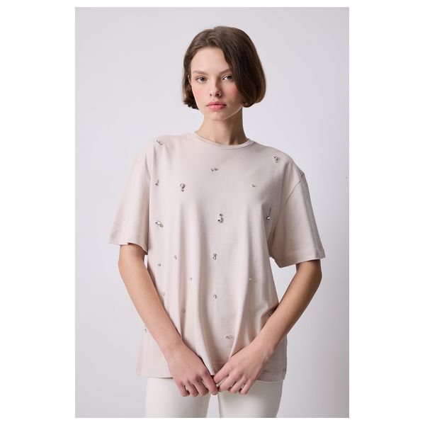 STONE WORK OVERSIZE T-SHIRT - Stone / S
