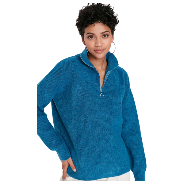 Trendyolmilla Women’s Soft Textured Zippered Knitwear Sweater 